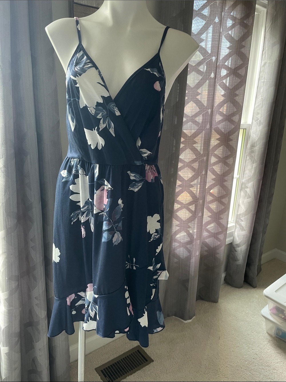 Navy Floral Spaghetti-Strap Dress